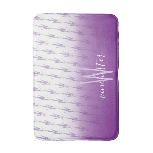 Name Monogram Farmhouse Lavender Blume Muster Badematte (Vorderseite Vertikal)