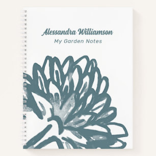Name Monogram Floral Minimal White Blue Botanical Notizblock