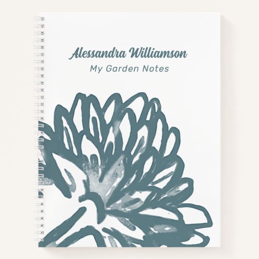 Name Monogram Floral Minimal White Blue Botanical Notizblock (Vorderseite)