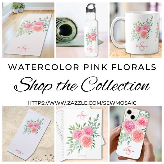 Name Monogram Floral Pink Kaffeetasse