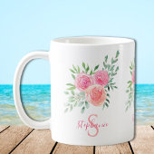 Name Monogram Floral Pink Kaffeetasse