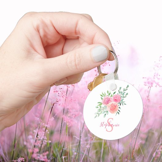 Name Monogram Floral Schlüsselanhänger