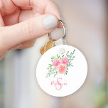 Name Monogram Floral Schlüsselanhänger<br><div class="desc">Dieser hübsche Schlüsselanhänger ist mit einem farbenfrohen Blumenstrauß in Rosa-,  Korallen- und Grüntönen dekoriert. Einfach anpassbar. Original Wasserfarbe © Michele Davies.</div>