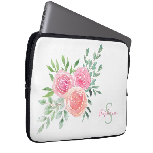 Name Monogram Floral Water Laptopschutzhülle (Vorne Rechts)
