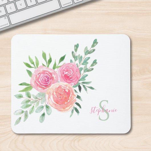 Name Monogram Floral Water Mousepad