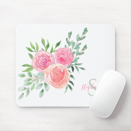 Name Monogram Floral Water Mousepad (Mit Mouse)