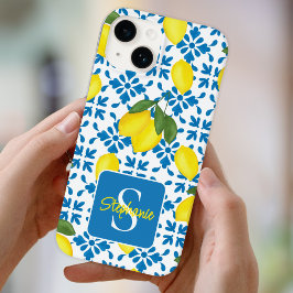 Name Monogram French Country Tile Lemon Pattern Case-Mate iPhone 14 Hülle