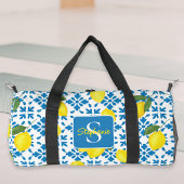 Name Monogram French Country Tile Lemons Pattern Duffle Bag