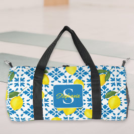 Name Monogram French Country Tile Lemons Pattern Duffle Bag