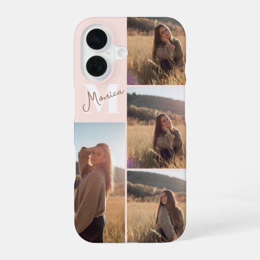 Name Monogram Girly Script 4 Foto Blush Rosa iPhone 16 Hülle (Rückseite)