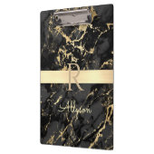 Name & Monogram, Gold Bar, Black & Gold Marmor Klemmbrett (Links)