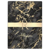 Name & Monogram, Gold Bar, Black & Gold Marmor Klemmbrett (Rückseite)