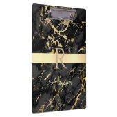 Name & Monogram, Gold Bar, Black & Gold Marmor Klemmbrett (Rechts)