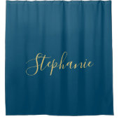 Name Monogram Gold Blue Classy Custom Duschvorhang (Vorderseite)