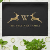 Name Monogram Gold Deer Black Geschirrtuch (Gefaltet)