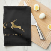 Name Monogram Gold Deer Black Geschirrtuch (Viertel Falte)