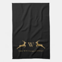 Name Monogram Gold Deer Black