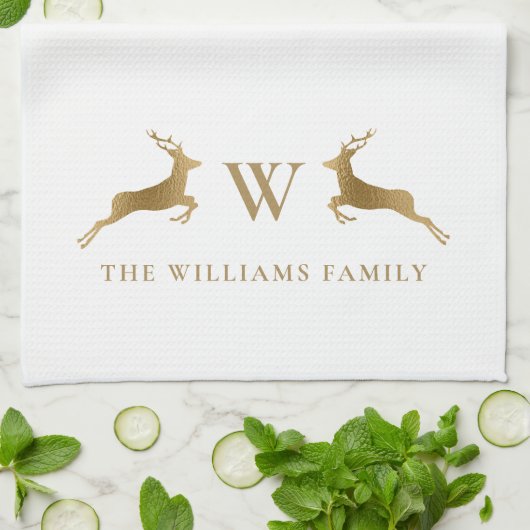 Name Monogram Gold Deer Geschirrtuch (Gefaltet)