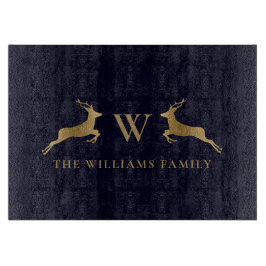 Name Monogram Gold Deer Kitchen Navy Schneidebrett