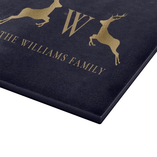 Name Monogram Gold Deer Kitchen Navy Schneidebrett (Ecke)