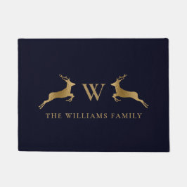 Name Monogram Gold Deer Midnight Navy Fußmatte