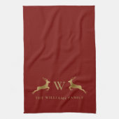 Name Monogram Gold Deer Red Geschirrtuch (Vertikal)