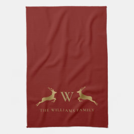 Name Monogram Gold Deer Red Geschirrtuch