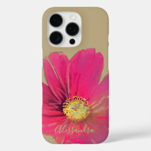Name Monogram Gold Tan Floral Red Pink Wildblume iPhone 16 Pro Hülle