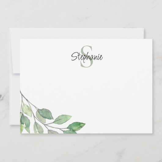 Name Monogram Greenery Mitteilungskarte (Vorderseite)