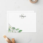Name Monogram Greenery Mitteilungskarte (Vorderseite/Rückseite Beispiel)