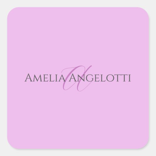 Name Monogram Initial Letter Orchid & Lilac Quadratischer Aufkleber (Vorderseite)