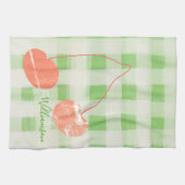 Name Monogram Karo Gingham Pastel Green Cherry Geschirrtuch (Horizontal)
