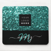 Name Monogram Minimal Aquamarin Glitzer Logo Mousepad (Vorne)