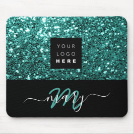 Name Monogram Minimal Aquamarin Glitzer Logo Mousepad