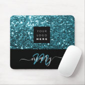 Name Monogram Minimal Blue Glitzer Logo Mousepad (Mit Mouse)