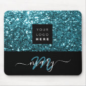 Name Monogram Minimal Blue Glitzer Logo Mousepad (Vorne)