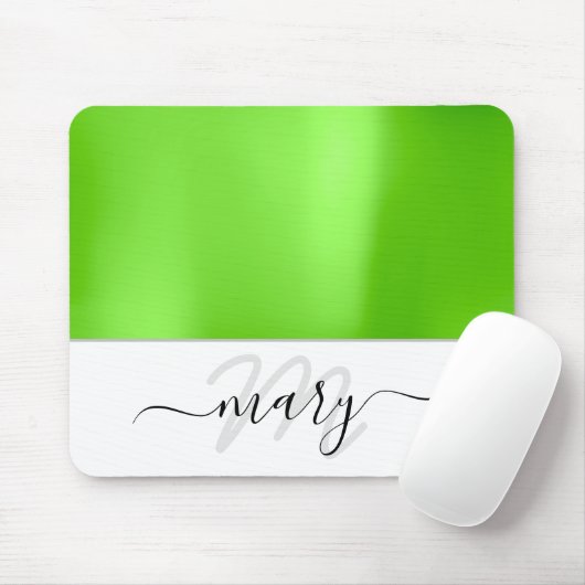 Name Monogram Minimal Fresh Green White Modern Mousepad (Mit Mouse)