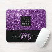Name Monogram Minimal Lila Glitzer Logo Mousepad (Mit Mouse)