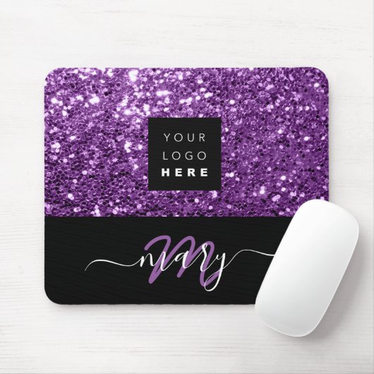 Name Monogram Minimal Lila Glitzer Logo Mousepad (Mit Mouse)