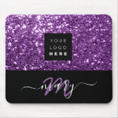 Name Monogram Minimal Lila Glitzer Logo Mousepad (Vorne)