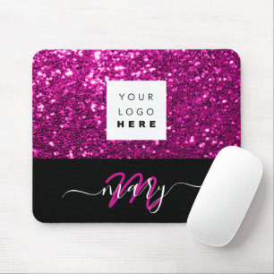 Name Monogram Minimal Pink Glitzer Logo Mousepad