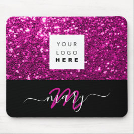 Name Monogram Minimal Pink Glitzer Logo Mousepad