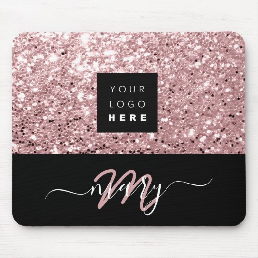 Name Monogram Minimal Pink Glitzer Logo Mousepad (Vorne)