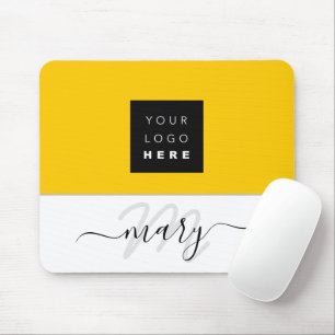 Name Monogram Minimal Yellow Lemon White Logo Mousepad