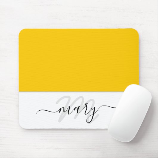 Name Monogram Minimal Yellow Lemon White Modern Mousepad (Mit Mouse)