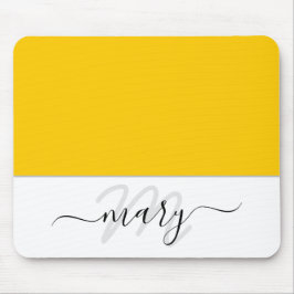 Name Monogram Minimal Yellow Lemon White Modern Mousepad