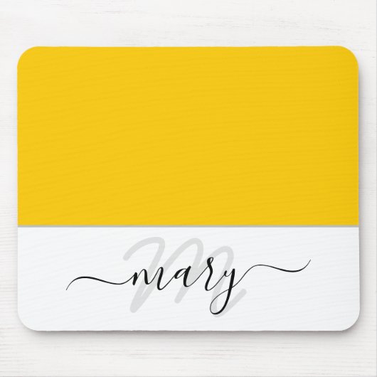 Name Monogram Minimal Yellow Lemon White Modern Mousepad (Vorne)