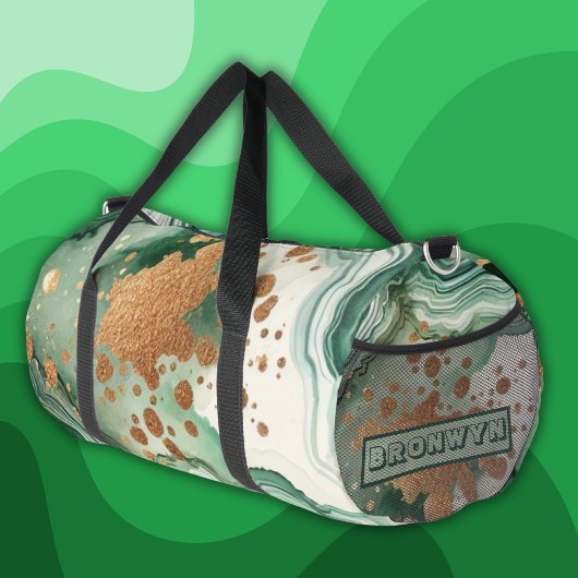 Name Monogram Modern Gold & Green Geode | Duffle Bag