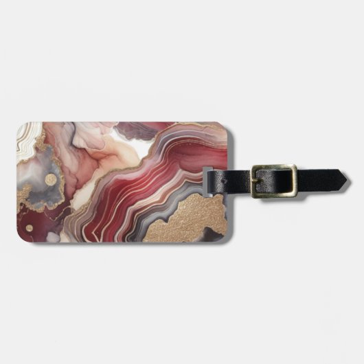 Name Monogram Modern Gold & Maroon Geode | Gepäckanhänger (Vorderseite horizontal)