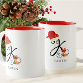 Name Monogram Modern Script Letter K Christmas Zweifarbige Tasse